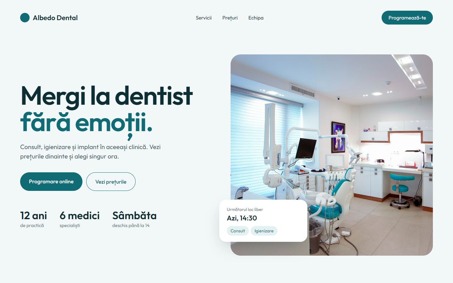 Machetă pentru clinica Albedo Dental, cu programare online